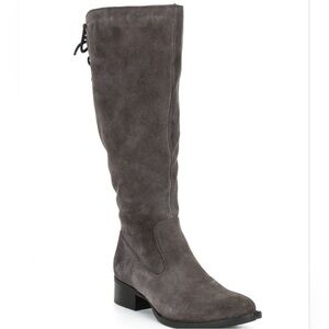 Born Boots Gray Knee High Cotto Suede Lace Up Back Side Zippper 7.5 NIB